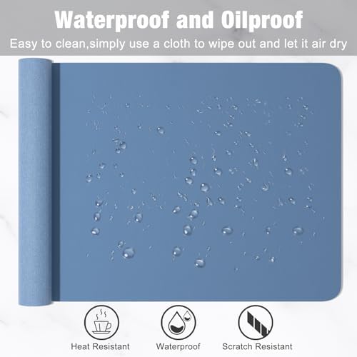 Hsurbtra Desk Pad, 48" x 17" PU Leather Desk Mat, XXXL Extended Mouse Pad, Waterproof Desktop Blotter Protector, Non-Slip Ultra Thin Large Laptop Keyboard Writing Mat for Office Home, Dark Blue