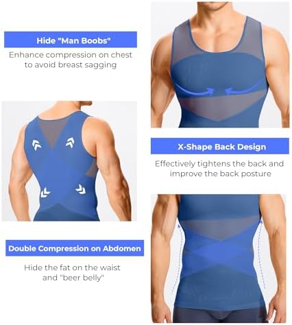 TAILONG Men's Compression Shirt for Body Shaper Slimming Vest Tight Tummy Underwear Tank Top