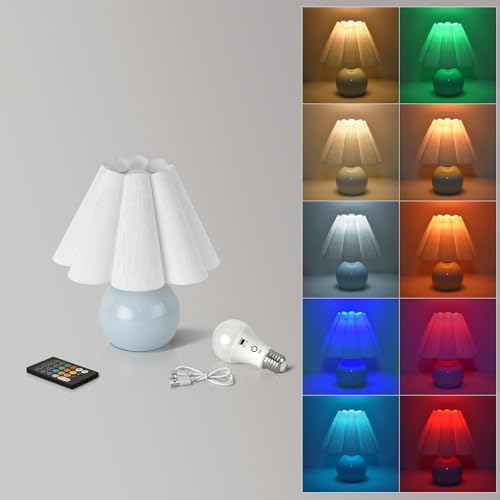 Rechargeable Crodless Small Table Lamp, Battery Operated Remote Control LIght Blue Mini Cute Table Lamps for Bedroom Nightstand, Cute Small Table Lamp for Small Spaces for Kitchen Counter, Bookshelf