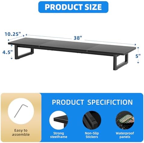 Simple Trending 38" Dual Monitor Stand Riser, Desk Organizer, Black