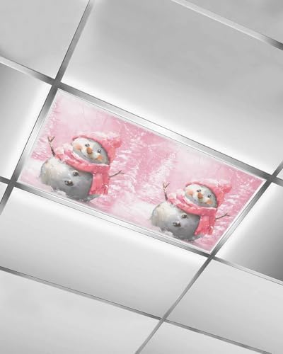 Pink Snowman Magnetic Fluorescent Light Covers for Ceiling Lights 2 x 4 Feet,Christmas Tree Forest Vintage Painting Office Classroom Kitchen Drop Ceiling Light Covers Filters Shade Panel 1 Pack