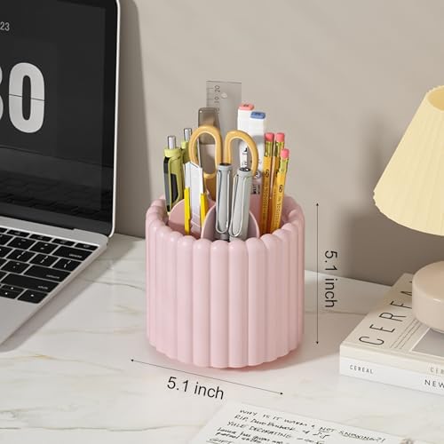 Anyoifax Rotating Pen Holder for Desk Removable Pencil Cup, Small Pink