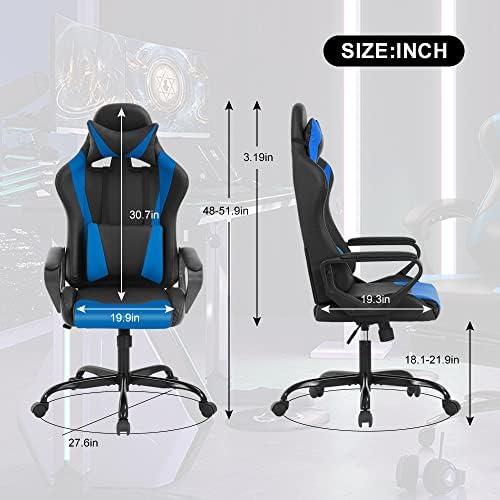 Ergonomic Gaming Chair, High Back PU Leather Office Chair with Adjustable Lumbar Support & Headrest – Swivel Computer Desk Chair for Adults, Teens, Kids – Heavy Duty Executive Red Game Chair - Blue