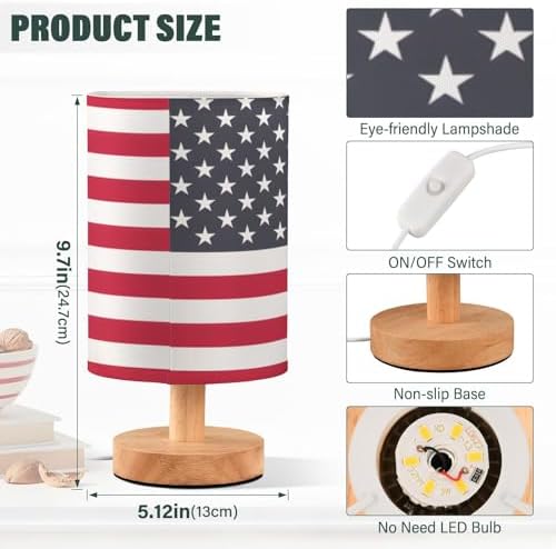 ALAZA American Flag Stylish Decor Bedside Table Lamp with USB Port for Bedroom Nightstand Office Desk LED Bulb Included