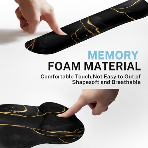 Britimes Ergonomic Mouse Pad Set with Wrist Rest, Black Gold Marble