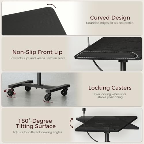 MAHANCRIS Podium Stand with Microphone Stand, Standing Desk and Laptop Desk with Storage Tray, 28.9-42.7 Inch Adjustable Height Portable Lectern for Classroom, Conference Room, Black LPBK4001