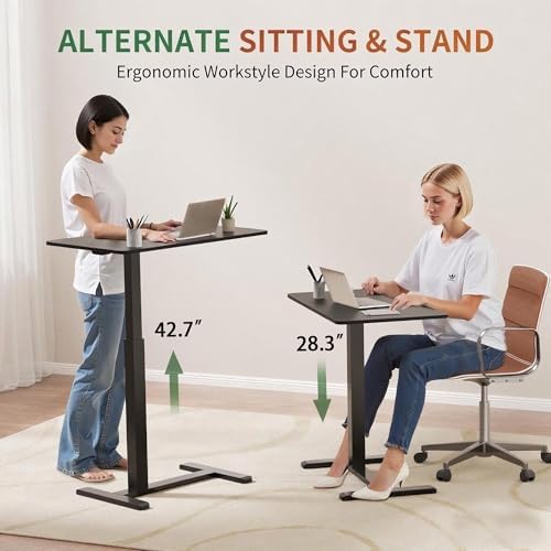 GallopFun Mobile Standing Desk with Wheels,Pneumatic Laptop Desk Height Adjustable,Rolling Teacher Overbed Bedside Table for Home,Office,Classroom,Black