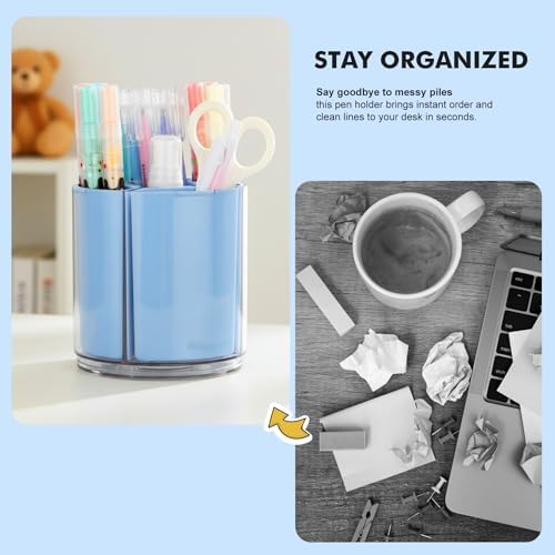 Comix 360° Rotating Pen Holder for Desk, Blue Pencil Holder with 5 Slots