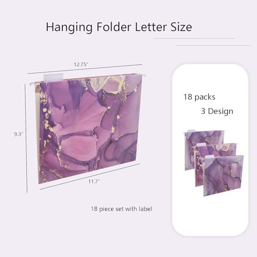 18 piece Letter Size Folder with 1/5 Adjustable Cutting Label, ， 9.5x11 inches, Suitable for Offices, Homes, and Schools, with a Large Purple Pattern