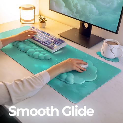 Premium Quality Cloud Wrist Rest Keyboard & Mouse Pad Set – Ergonomic Memory Foam Desk Accessories with Wrist Support & Cloud Coaster Wrist Rest for Office & Gaming- Mint