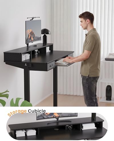 Electric Standing Desk with Keyboard Tray, 63x24 Inches Height Adjustable Stand up Desk with 2 Drawers, Ergonomic Sit to Stand Table with Storage Monitor Stand, Black