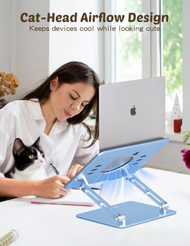 Aoviho Laptop Stand for Desk, Adjustable Foldable Aluminum Laptop Riser for 10–17.3 Inch Laptops – Sturdy Ergonomic Computer Holder, Supports Up to 22 lb, Cooling Vent, Sky Blue