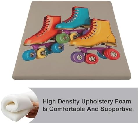 Retro Colorful Roller Skates Seat Cushions Cozy Square Chair Cushion Soft Memory Foam Chair Pads Detachable Non-Slip Floor Cushions Sofa Seat Pads for Kitchen Dining Car Office Home