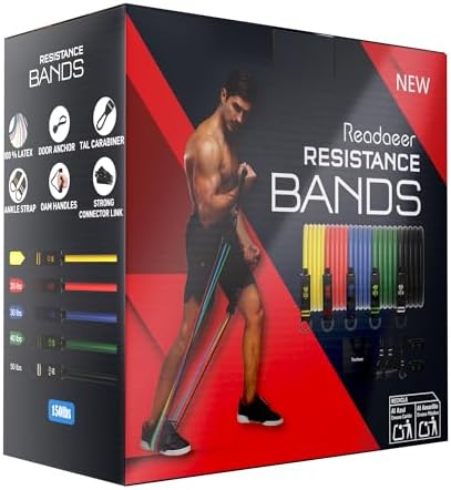 READAEER Resistance Bands, 10-150 LBS Exercise Bands with Handles, Ankle Straps & Door Anchor, Adjustable Workout Bands for Full Body Strength Training, Home, Gym & Travel