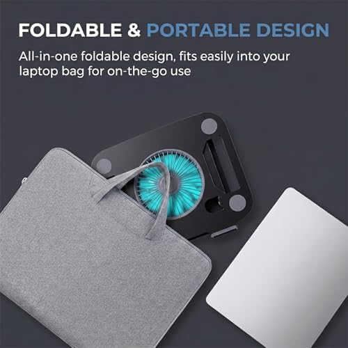 Adjustable Laptop Cooling Stand, 3-Speed Fan with RGB, 360° Rotating Base, Carbon Steel Foldable Laptop Riser, Ergonomic Height & Angle Adjustable Cooling Pad for Laptops & Tablets Up to 16” (Black)