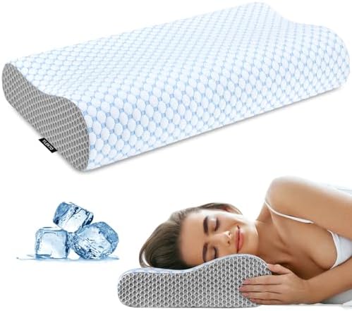 Cervical Pillow for Neck Pain Relief, Contour Memory Foam Pillows for Sleeping, Ergonomic Pillow Cooling Pillow Bed Pillow Neck Support for Side Back Stomach Sleepers (Blue & Grey)