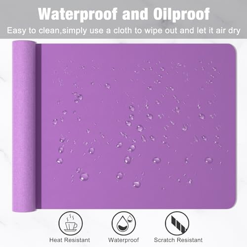 Hsurbtra Desk Pad, 35.5" x 17" PU Leather Desk Mat, XXL Extended Mouse Pad, Waterproof Desktop Blotter Protector, Non-Slip Ultra Thin Large Laptop Keyboard Writing Mat for Office Home, Purple