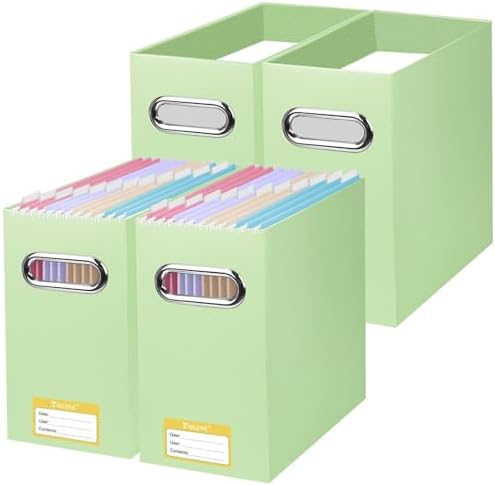BALEINE 4PK File Organizer Box, Cardboard File Folder Organizer with Handle