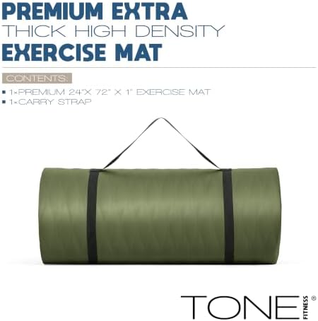 Tone Fitness 1" Extra Thick Yoga Mat, Exercise & Pilates Mat with Strap