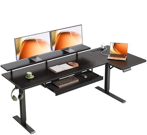 OffiGo 63" Reversible L Shaped Electric Standing Desk, Carbon Fiber Black