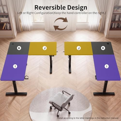 WALKINGDESK 63x55 Inches Reversible L Shaped Standing Desk, Height Adjustable With Cup Holder, Electric Corner Computer Workstation, Sit Stand up Home Office, Ergonomic Gaming, Black