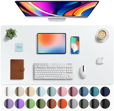 Aothia Faux Leather Desk Mat - Large Mouse Pad, Non-Slip PU Leather Blotter, Waterproof Writing Surface for Office and Home (Barely Grey, 40" x 24")