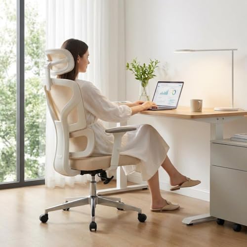 Ergonomic Office Chair with Adjustable Lumbar Support,Beige