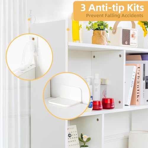 deli Desktop Shelf, Desk Hutch with 5 Shelves for Computer Desk, White