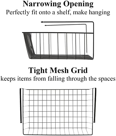Tebery 4 Pack Black Under Shelf Wire Basket, Hanging Storage Baskets Under Cabinet Add-on Storage Racks, Slide-in Baskets Organizer for Kitchen Pantry Desk Bookshelf
