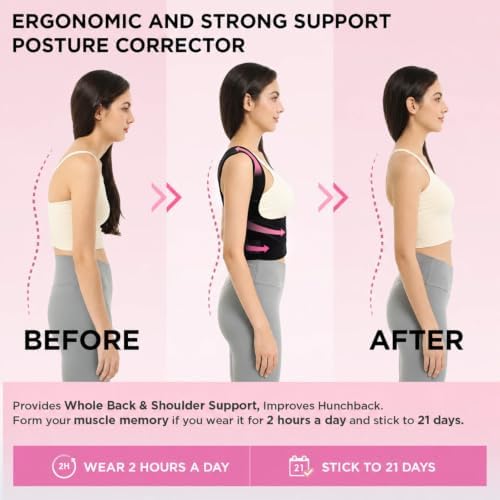 Vicorrect Posture Corrector for Women and Men: Adjustable Back Brace for Upper Back Support - Shoulder Neck Pain Relief - Lightweight Breathable Design (Black Small)