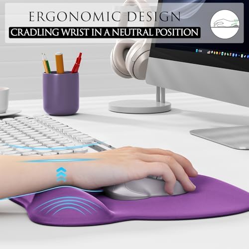 MROCO Ergonomic Mouse Pad with Gel Wrist Rest, 9.4 x 8.1 in, Violet Purple