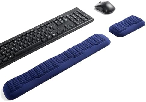 UnivoColors Full-Sized Keyboard & Mouse Wrist Rest Set-Ergonomic 3.0 Upgrade,Wave Curve Support,Comfortable Support & Fatigue Relief,Non-Slip Base,Perfect for Work & Gaming(Navy)