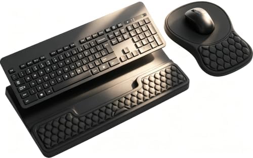 Ergonomic Keyboard and Mouse Pad Combo with Stand/Wrist Rest, Black