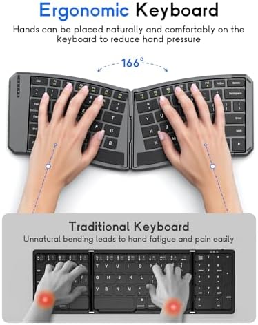 MoKo Ergonomic Foldable Keyboard, Split Portable Folding Bluetooth Keyboard