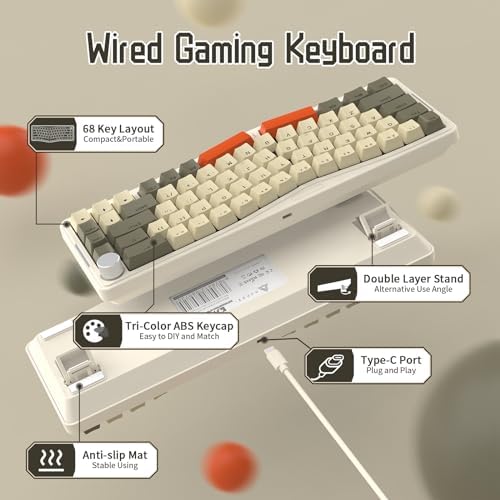 ATTACK SHARK AKS068 Wired Mechanical Gaming Keyboard 65% Alice Layout-Gray