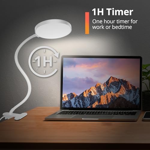 iFalarila Reading Light with Remote, LED Desk Lamp Clip on [1H Timer & Nightlight] RA>95 Dimmable Flexible Gooseneck, Reading Lamp with Clamp for Table - 3.5'' (Adapter Included)