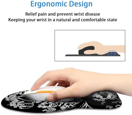 Ergonomic Mouse Pad with Wrist Rest,Comfortable Computer Gel Mouse Pad Wrist Support for Laptop,Pain Relief Mousepad with Non-Slip PU Base Japanese Wave
