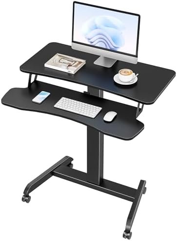 PEGZONE 31.5' Mobile Desk Workstation with Keyboard Tray, for Podium, Black