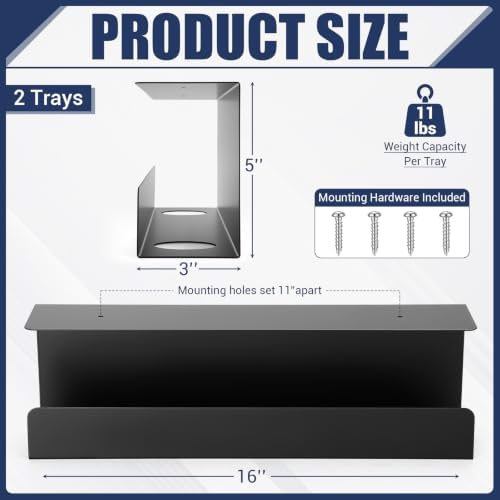 2 Pack Under Desk Cable Management Tray,Hold 11 lbs, 16 x 5 x 3 Inch, Black