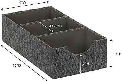 Household Essentials Organizer Tray Accessory in Fabric‑Covered Sturdy Drawer Organizer with Three Compartments, Graphite Gray, Set of 2