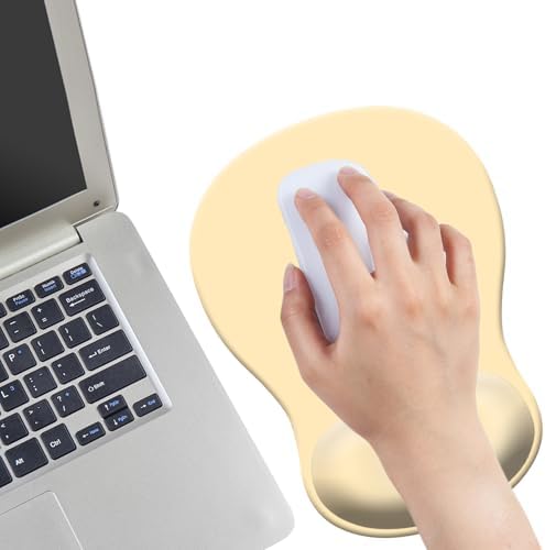 Gel Mouse Pad with Wrist Rest, Ergonomic Concave Wrist Support Mousepad with Non-Slip PU Base & Smooth Surface Comfortable Desk Accessories Mat for Office, Home Gaming and Study (09 Apricot)