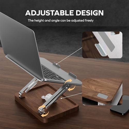 muso wood Laptop Stand for Desk, Laptop Riser with Walnut Storage Base