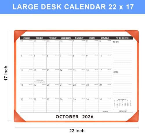 KOPEESY Desk Calendar 2026-2027 with Protective Mat 22" x 17"