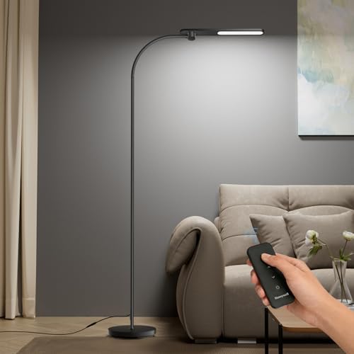 Honeywell LED Floor Lamp with Remote, CRI97 Dimmable Gooseneck 77" Black