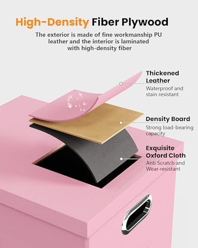 Oterri 2 Pack File Storage Organizer Box,Filing Box,Portable File Box with Lid,Fit for Letter/Legal File Folder Storage, Pink(Leather)-Box only