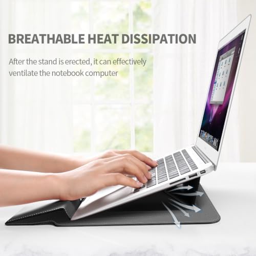 4 in 1 Ergonomic Workstation Set - Foldable Laptop Sleeve and Stand, Premium Leather Portable Computer Riser for 11-17 Inch Laptops, Waterproof Travel Organizer with Cooling Design (Green,13-14")