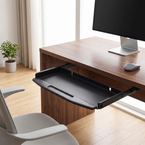 Heavy-Duty Under-Desk Keyboard Tray - 19 in Slide-Out Metal Pull-Out Keyboard Drawer with Smooth Slides, Fits Desks 22 in+ Wide, No Mouse Platform