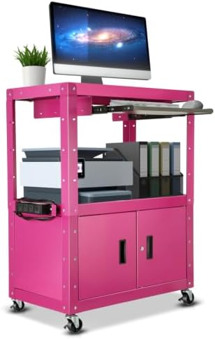 Auto Dynasty Rolling AV Cart, Height Adjustable with Lock Storage, Purple
