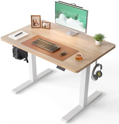CubiCubi 40 x 24 Small One-Piece Electric Adjustable Standing Desk, Maple
