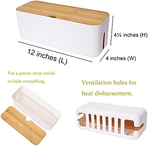 Changsuo Cable Management Box Small White, Extension Cord Organizer for Power Stripe Surge Protector Wire Management Concealer Cover Hider for Desktop Home Office Kitchen (White)